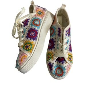 Mata‎ Crochet 7 Patchwork Multi Colored Platform Sneakers Women's